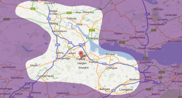 Map of the Areas Covered By Moirs Cleaning